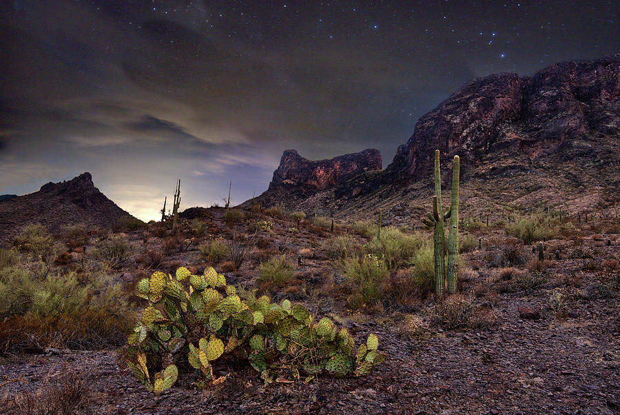 Picacho Peak Arizona at night blue sky Photograph by Dave Dilli