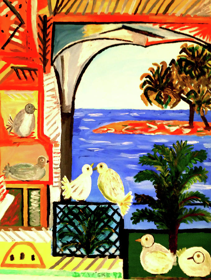 Christmas Painting - Picasso Studio n Doves by Daniel Zwicke