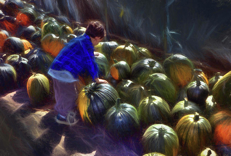 Picking a Pumpkin Photograph by Wayne King