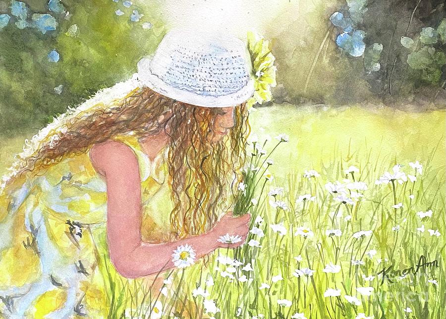 Picking Daisies Painting by Karen Ann