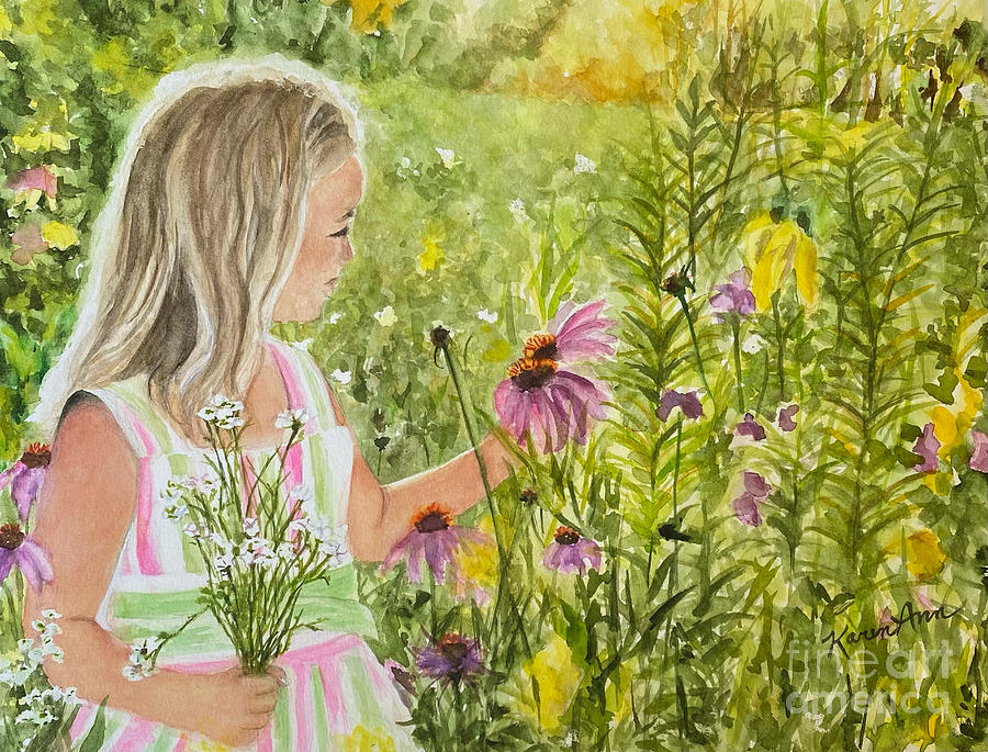 Picking Wild Flowers Painting by Karen Ann