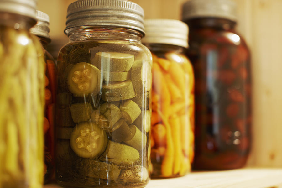 Pickled vegetables on shelf Photograph by Nash Photos