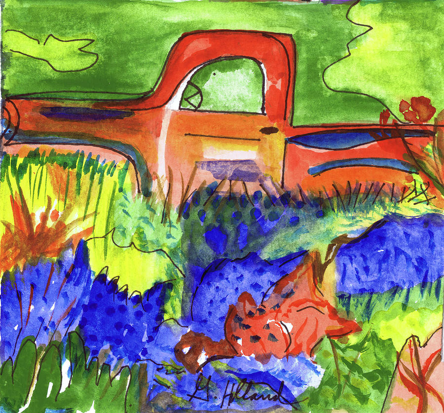 Pickup and Bluebonnets Painting by Genevieve Holland