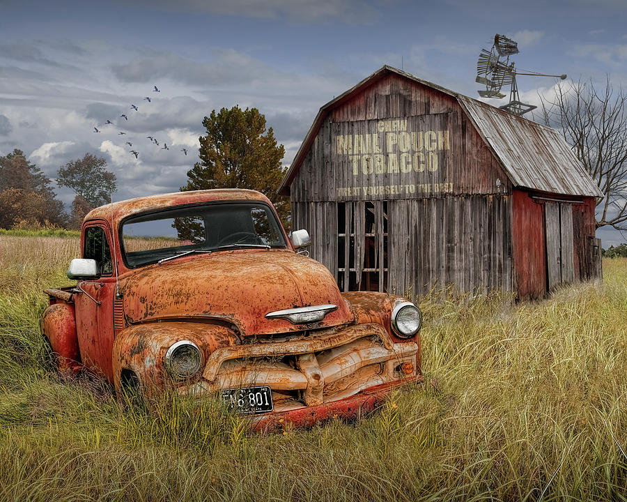 Pickup Truck and Mail Pouch Tobacco Barn Photograph by Randall Nyhof