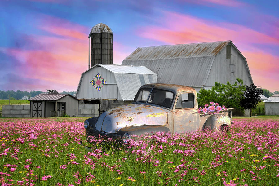 Pickup Truck in the Farm Wildflowers Photograph by Debra and Dave Vanderlaan