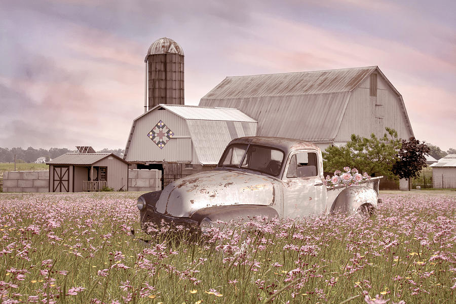 Pickup Truck in the Farmhouse Wildflowers Photograph by Debra and Dave Vanderlaan