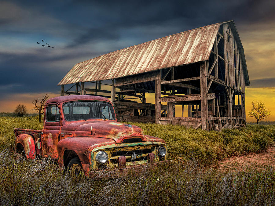 Pickup Truck with Weathered Barn in a Rural Landscape Photograph by ...