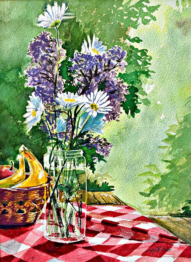 Picnic Table Bouquet Painting by Joy Nichols