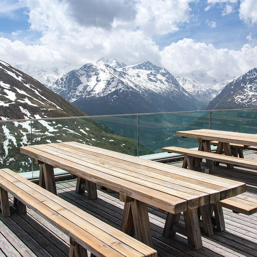 Picnic Table in the Swiss Alps Photograph by Matthew DeGrushe