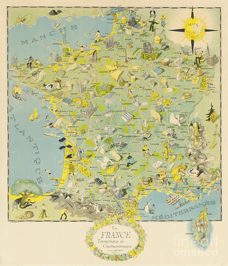 Willy Landelle - La France Touristique et Gastronomique - 1948 Digital Art by Vintage Map