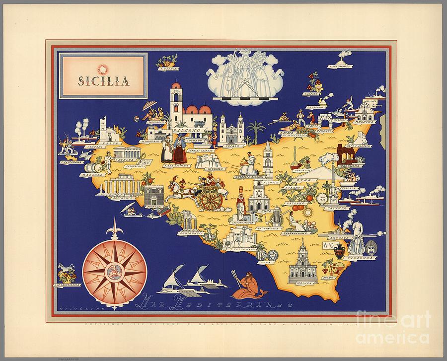 Pictural Map of Sicilia e2 Drawing by Historic Illustrations | Pixels