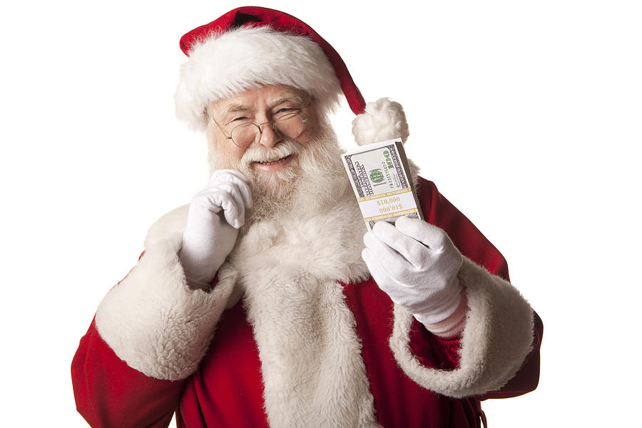 Pictures of Real Santa Claus holding Christmas cash bonus Photograph by Inhauscreative