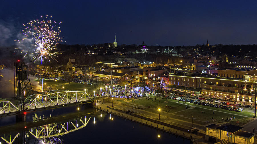 Pictures Over Stillwater Downtown Stillwater Lights Holiday fire Photograph by Greg Schulz
