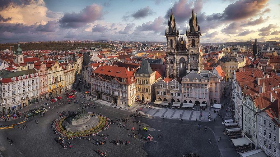 Pictures Prague Czech Republic Tower Town Square Plaza De La Ciudad Vieja Street From Above Cities B Digital Art By Nguyen Van