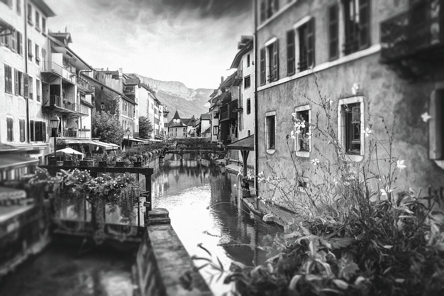 Picturesque Canals of Old Annecy France Black and White  Photograph by Carol Japp