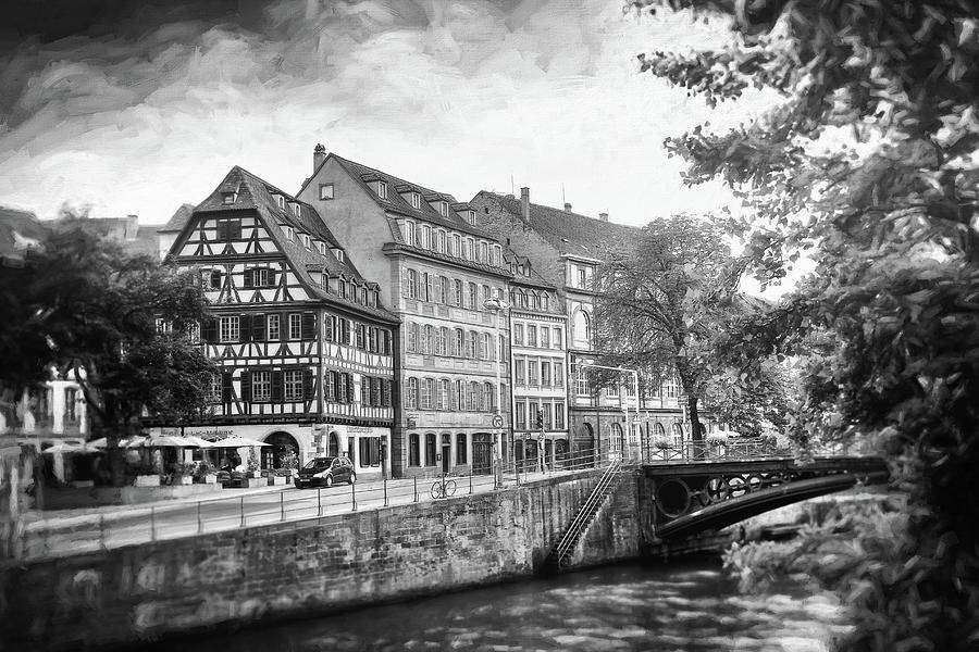 Picturesque Canals of Strasbourg France Black and White  Photograph by Carol Japp