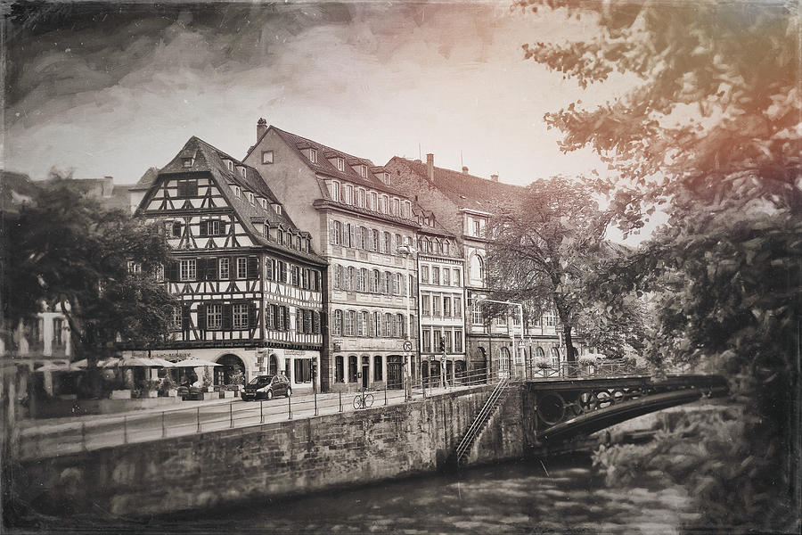 Picturesque Canals of Strasbourg France Vintage  Photograph by Carol Japp