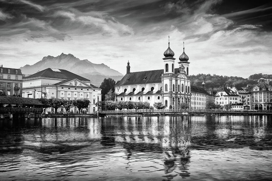 Picturesque Lucerne Switzerland Black and White  Photograph by Carol Japp