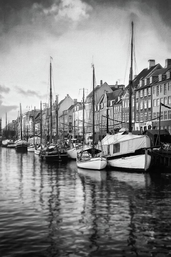 Picturesque Nyhavn Copenhagen Denmark Black and White  Photograph by Carol Japp