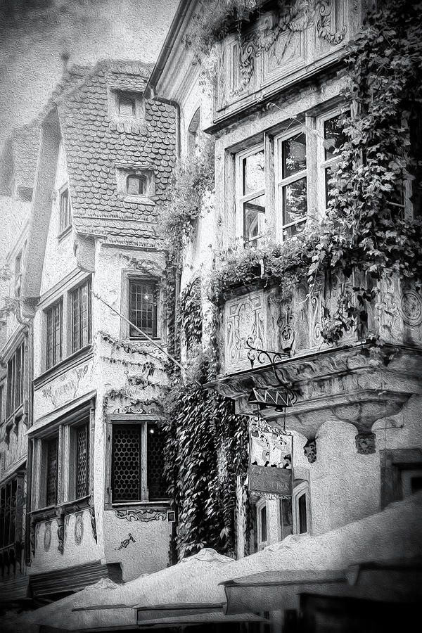 Picturesque Streets of Strasbourg France Black and White Photograph by Carol Japp