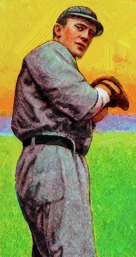 Baseball Painting - Piedmont Ed Killian Pitching Baseball Game Cards Oil Painting by Celestial Images