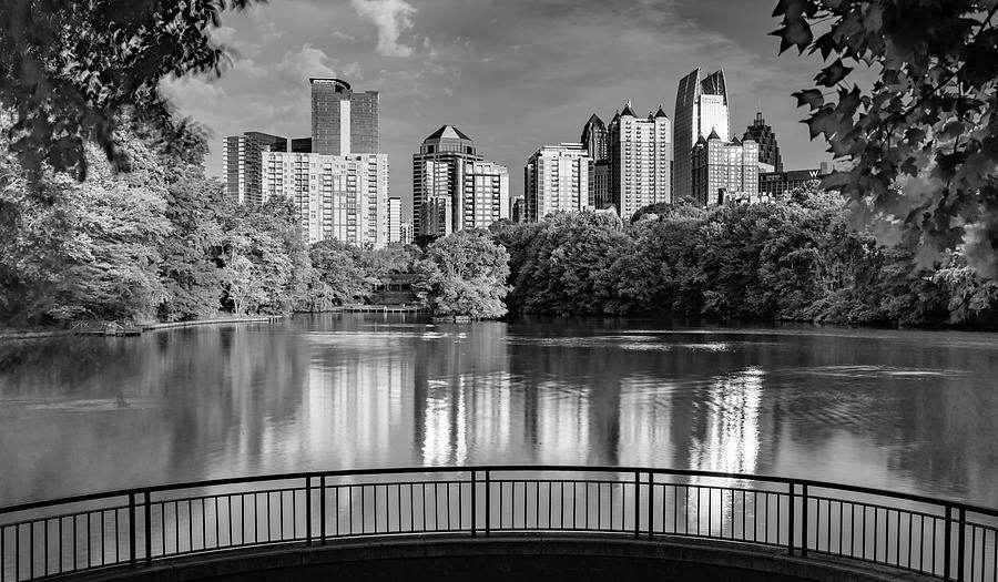Piedmont Park Panorama Skyline Of Atlanta Georgia - Black And White Photograph