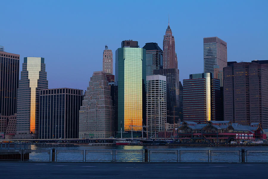 Pier 17 and lower Manhattan at dawn Photograph by David Smith