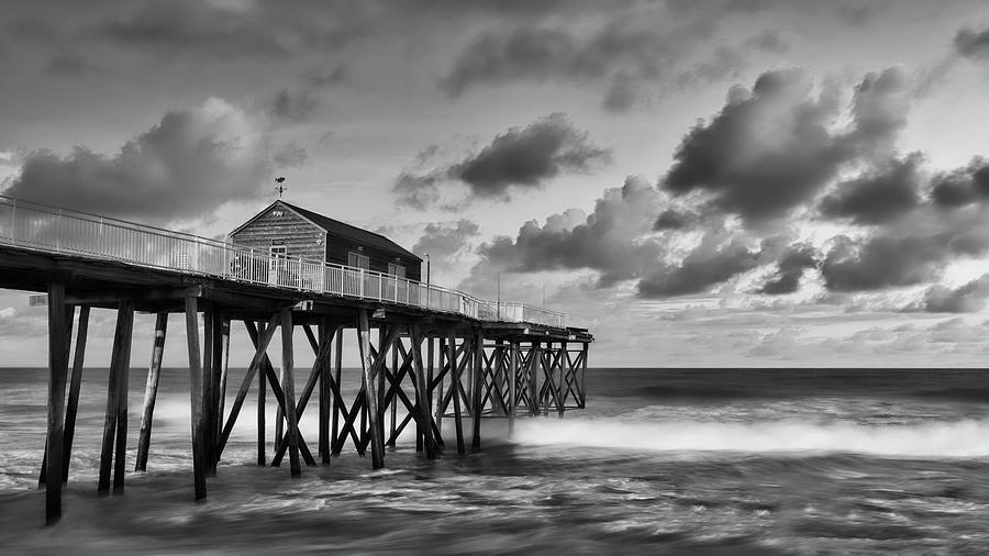 Pier And Clounds Bw Photograph