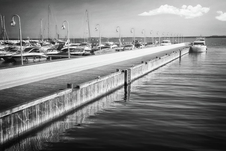 Pier and Marina Sopot Poland Black and White Photograph by Carol Japp