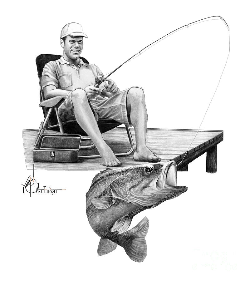 Pier Fishing Drawing by Murphy Elliott