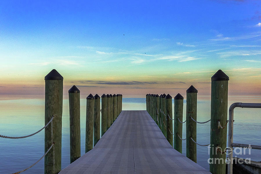 Pier going into the distant horizon over the Gulf of Mexico Digital Art by Timothy OLeary
