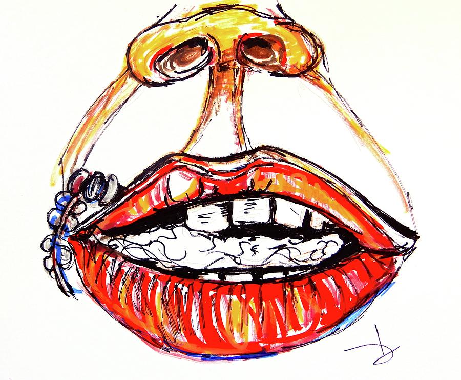 Pierced Lip Face Mask Design Drawing By Debora Lewis