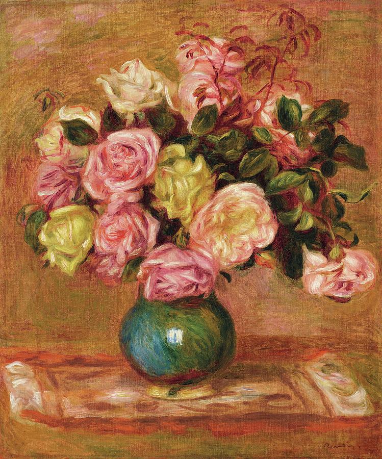 Pierre Auguste Renoir Bouquet of roses in a vase Painting by MotionAge Designs