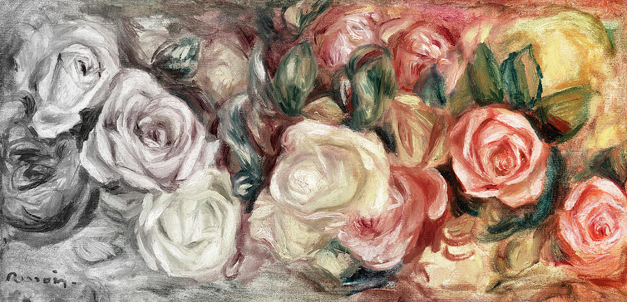 Pierre-Auguste Renoir Roses 1912 Colorized Painting by Bob Pardue