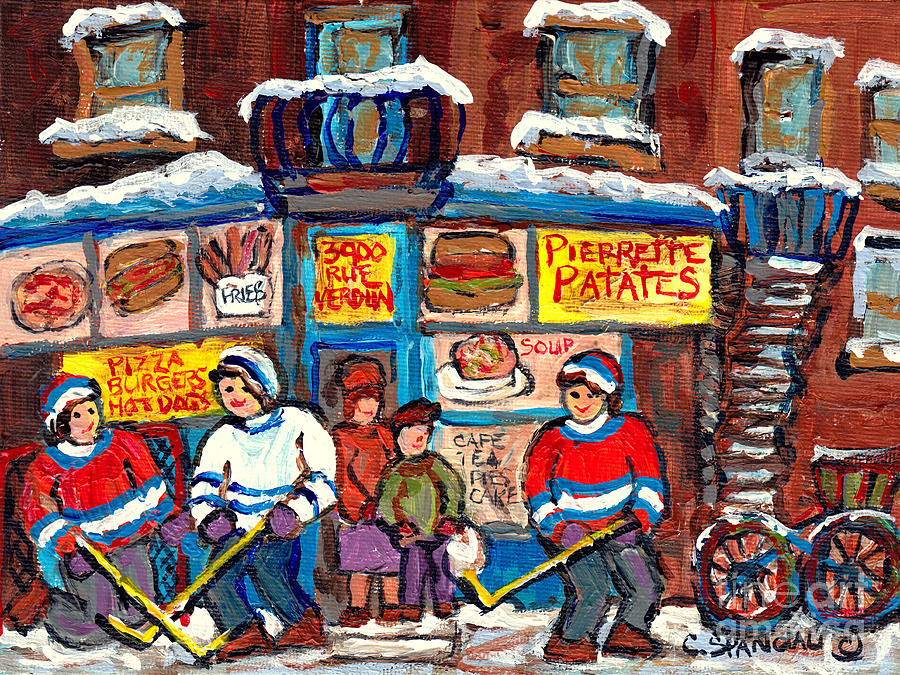 Pierrette Patate Famous Landmarks Verdun Montreal Hockey Art C Spandau Canadian Winter Scene Artist  Photograph by Carole Spandau