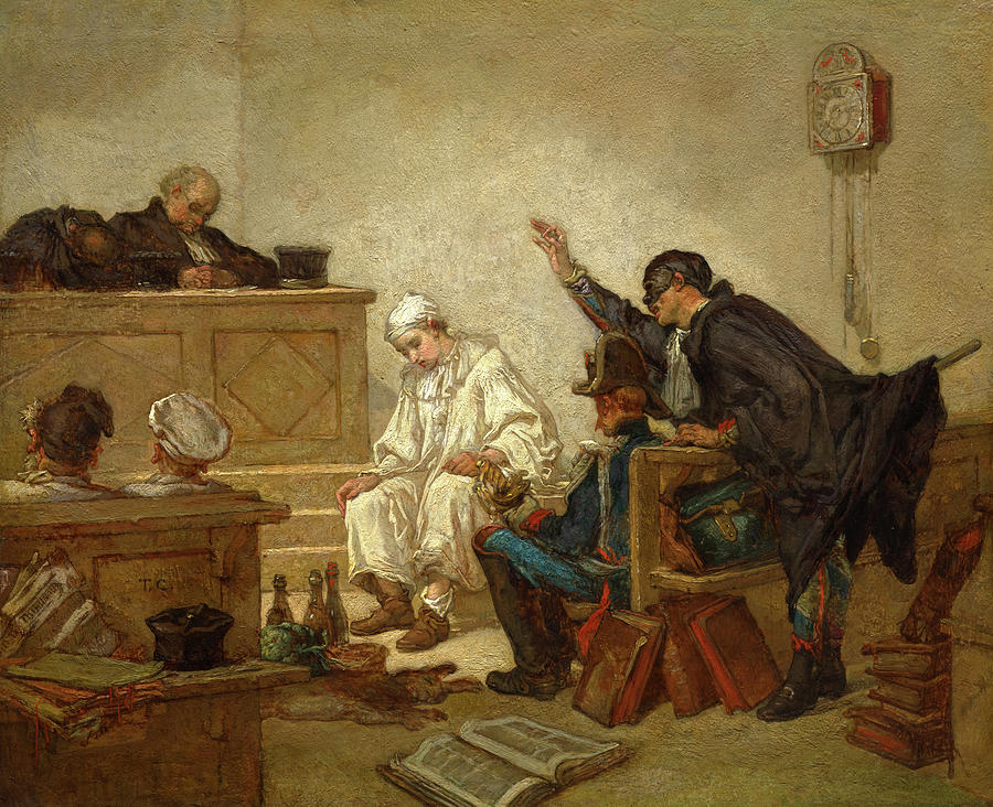 Thomas Couture Painting -  Pierrot in Criminal Court, 1864-1870 by Thomas Couture