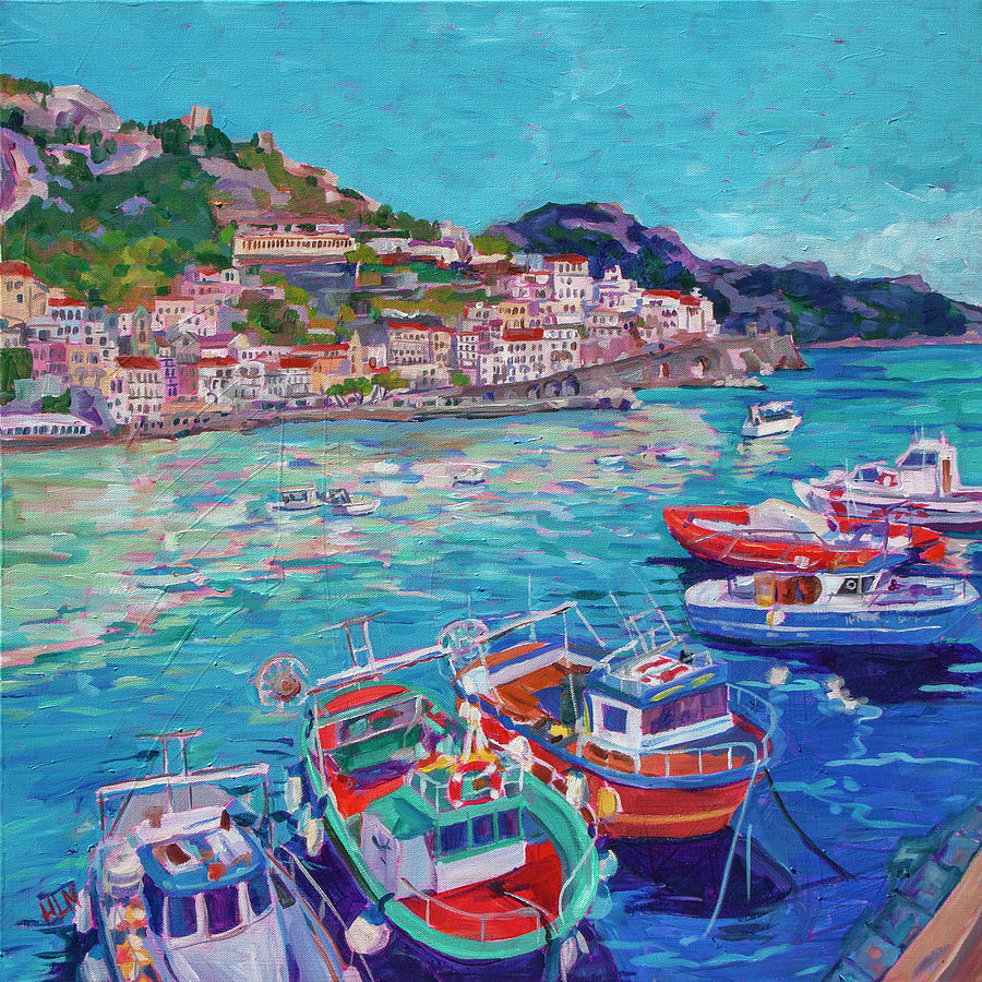 Pier side Amalfi Painting by Heather Nagy