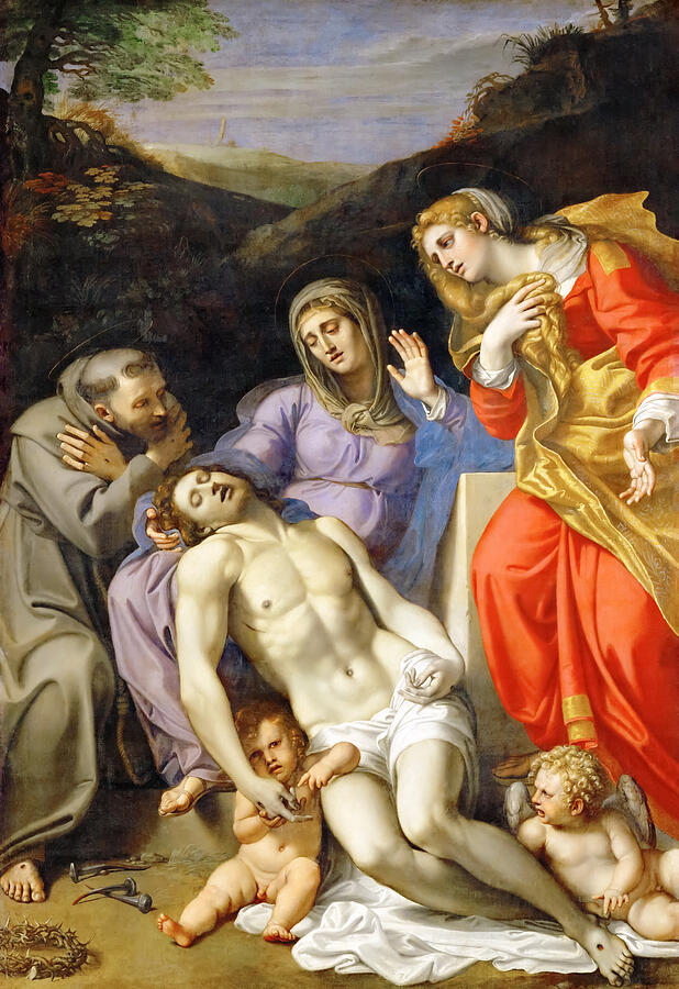 Annibale Carracci Painting - Pieta with Sts. Francis and Mary Magdalen by Annibale Carracci by The Luxury Art Collection