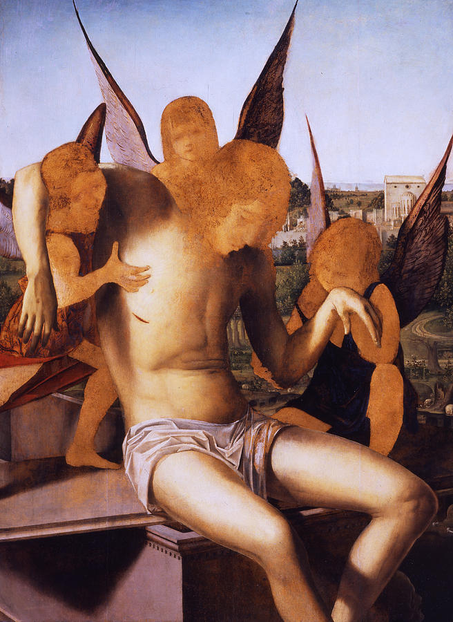 Pieta with Three Angels Painting by Antonello da Messina