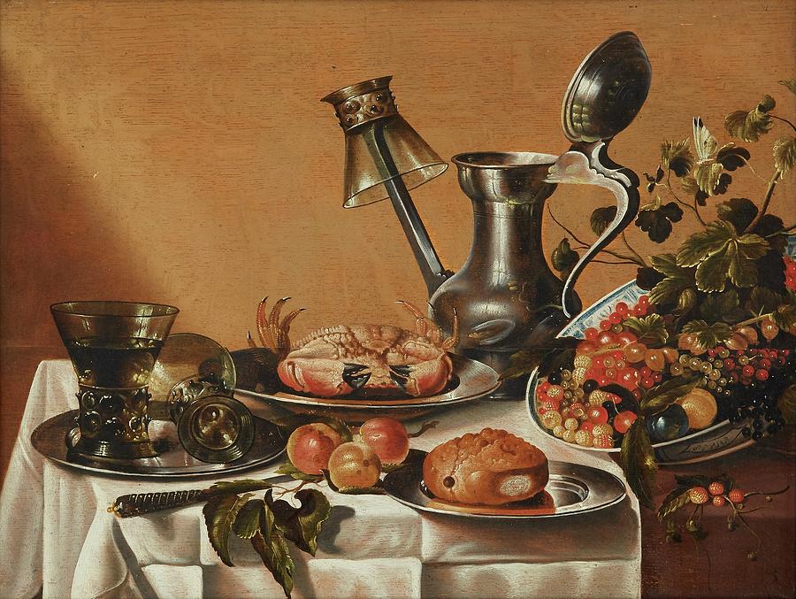 PIETER CLAESZ His Follower, 1600s Still Life with Crab and Brake Painting by MotionAge Designs