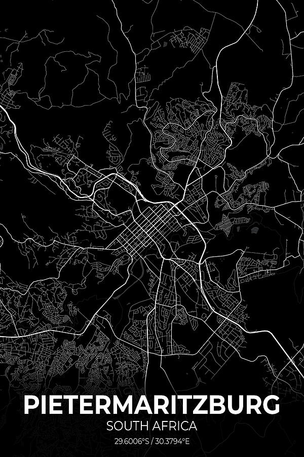 Pietermaritzburg South Africa City Map Digital Art by Artgenik Official ...