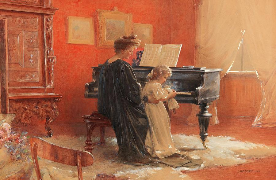 Pietzner  mother her little daughter at the piano Digital Art by Celestial Images