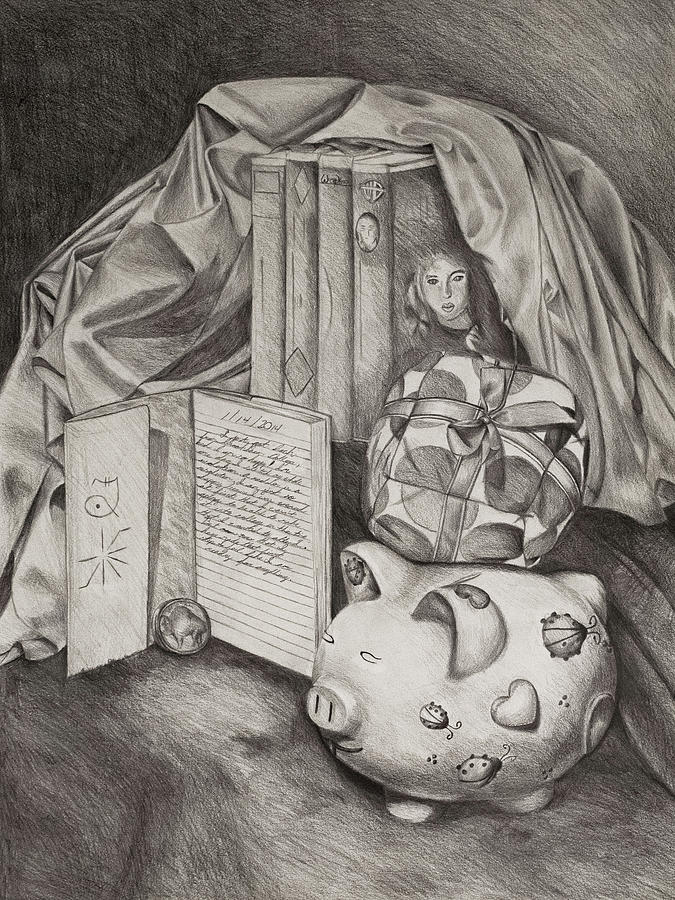 Pig And Stuff Still Life Drawing by Sherell Marie Pig And Stuff Still Life Drawing by Sherell Marie