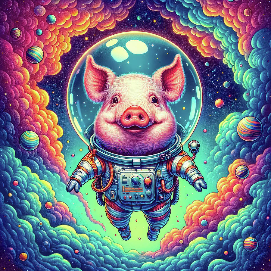 Pig Astronaut cruising Space 01 Digital Art by Matthias Hauser