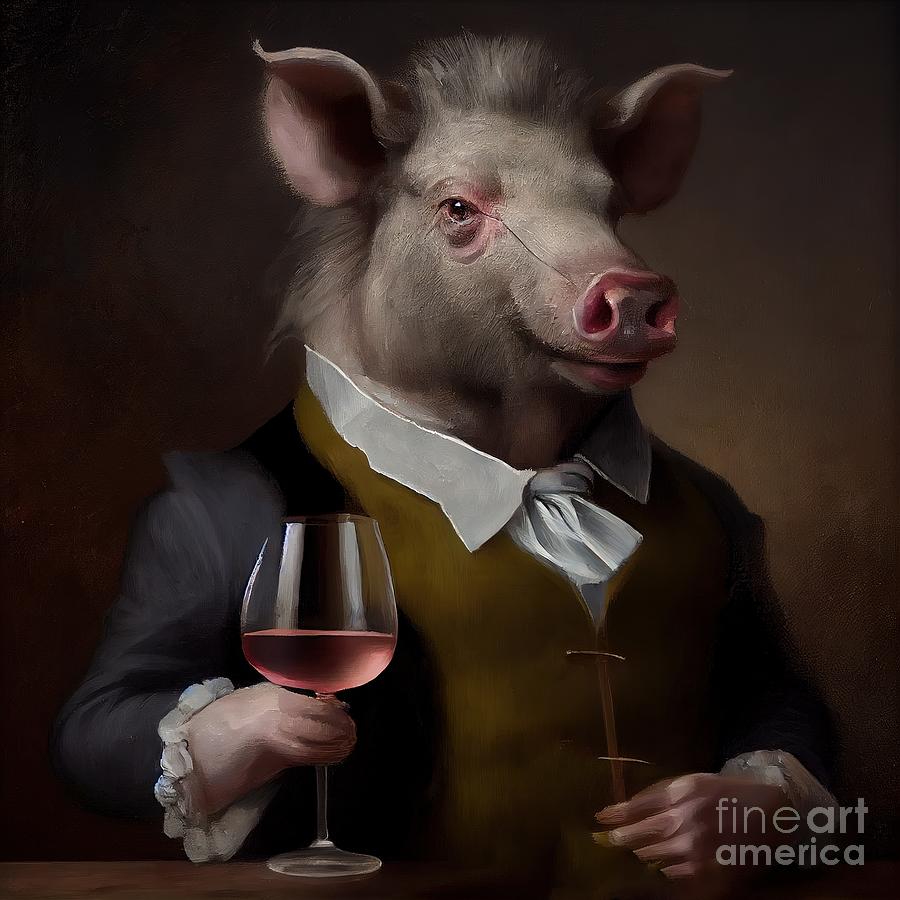Wildlife Painting - Pig Having Drink Portrait  by N Akkash