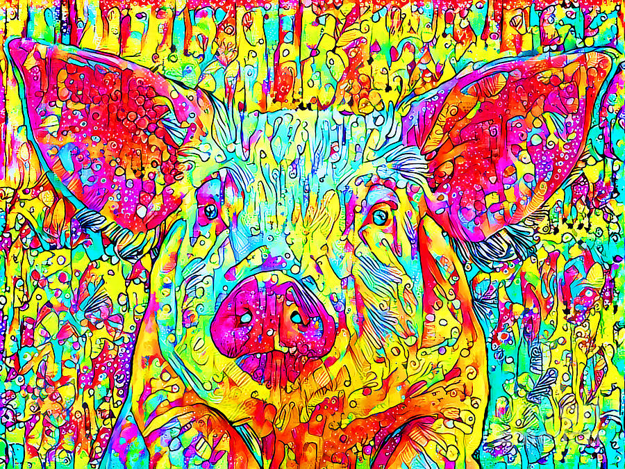 Animal Photograph - Pig in Contemporary Vibrant Happy Color Motif 20200512 by Wingsdomain Art and Photography