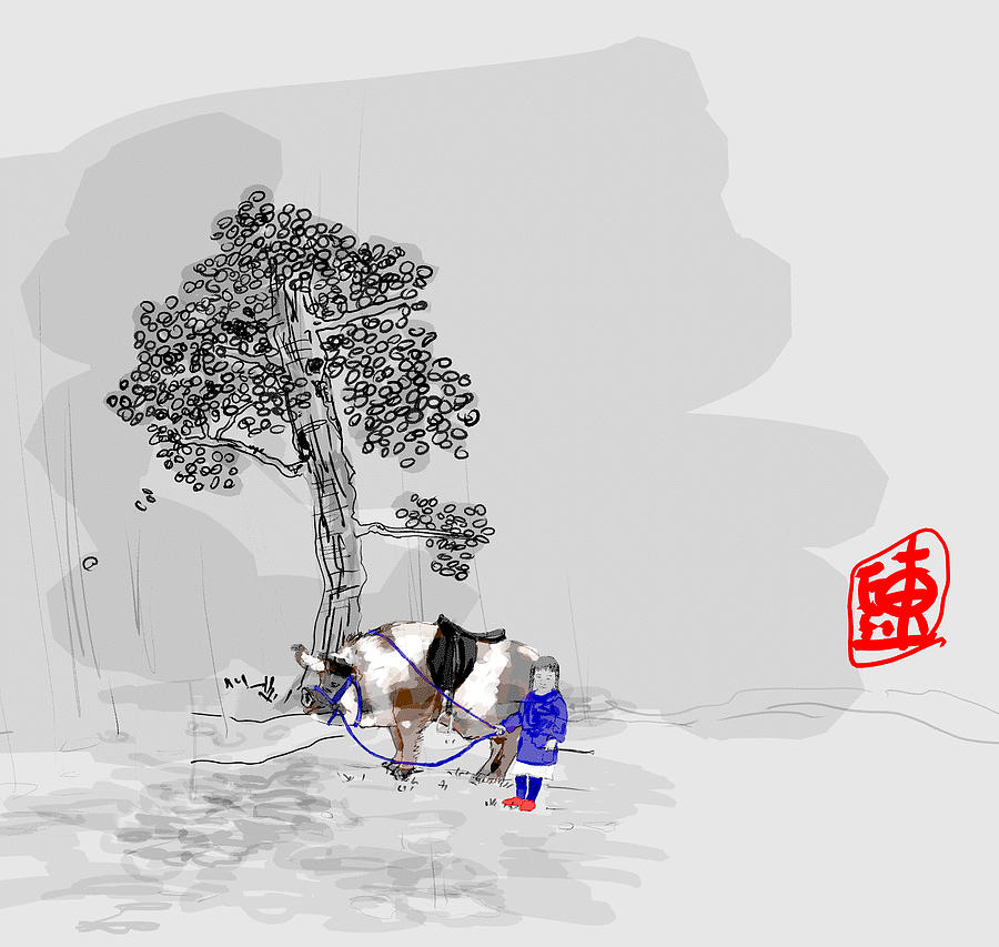 Pig in the rain Digital Art by Debbi Saccomanno Chan