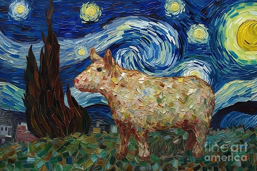 Pig Starry Night Painting by N Akkash - Fine Art America