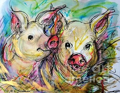 Pig twins Painting by M c Sturman