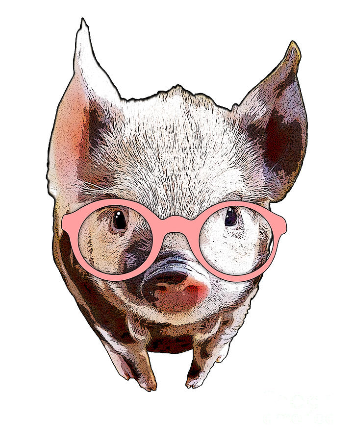 Pig Digital Art - Pig with pink glasses by Madame Memento